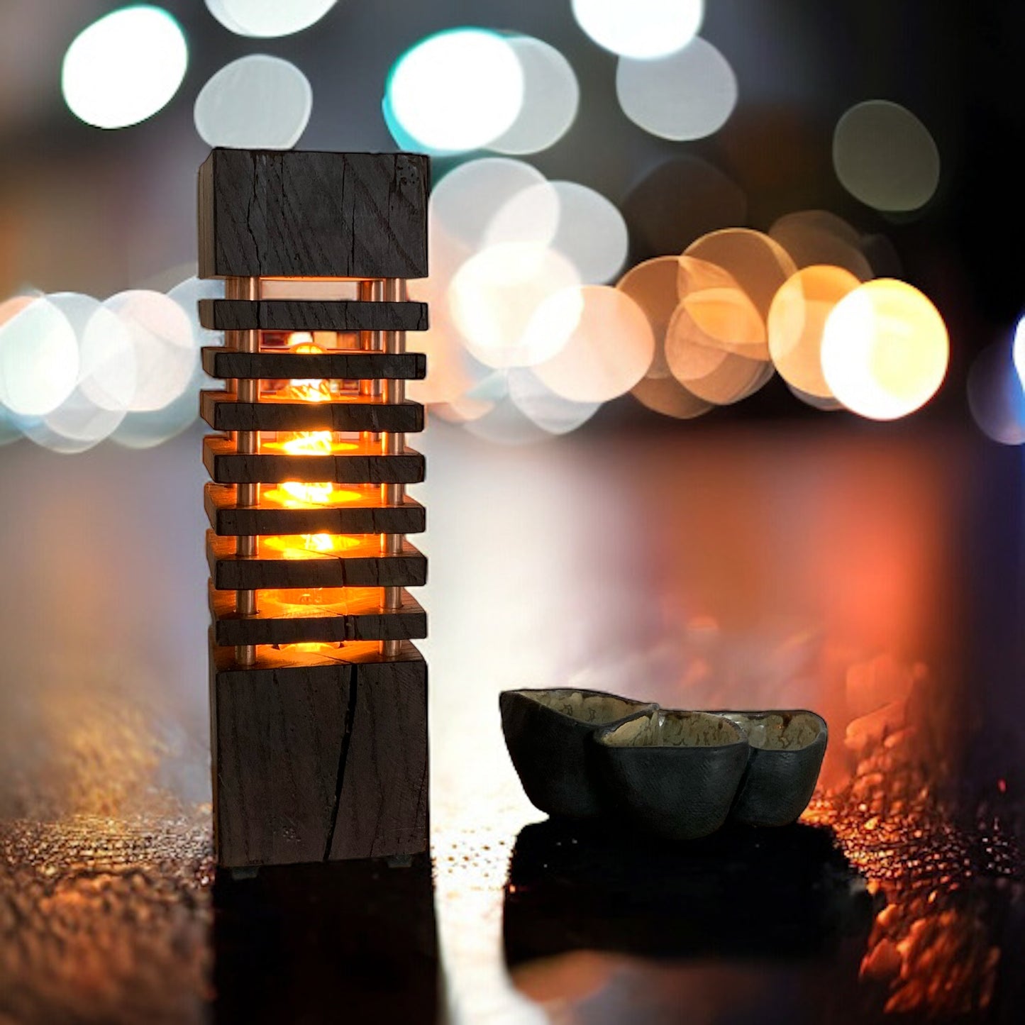 Trælampe med messing